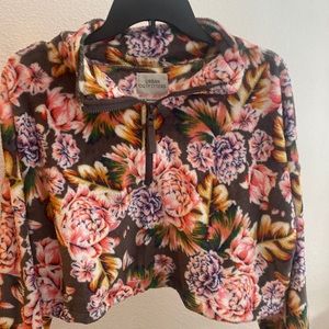 Urban Outfitters cropped floral fleece quarter zip